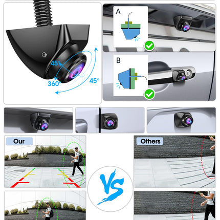 AHD 1080P Rear View Camera Car Reversing Camera with 360°+45° Adjustable Lens Cable Rear View Camera 170° Wide Angle Universal NTSC Rear Camera Supports 12-24V Front Camera Car for Vans Trucks