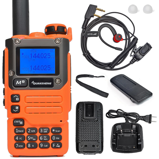 HYS Quansheng UV-K5(8) 5W kahe sagedusalaga raadiosaatja UV-K6(oranž) kõneraadio, laetavate akudega raadio, VHF UHF kahesuunaline raadio (G-konksuga kõrvaklapid kerge kõrvatropiga lisatarvikuga)