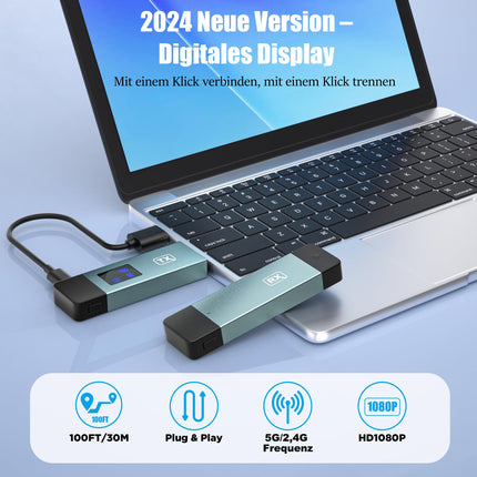 Wireless HDMI Transmitter and Receiver, 98 FT/30M Stable Connection, 2.4G/5G Portable HDMI Wireless with LED Screen, Plug &amp; Play for Streaming Video Audio File from Laptop, PC to HDTV, Projector.