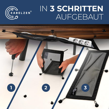Cable net desk for cable management, flexible cable duct - ideal for cable organization - hide cables under the table, cable holder including cable conduit, black