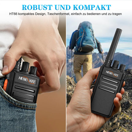 HESENATE HT66 Walkie Talkie, litsentsivaba PMR446 raadio, pikamaa Woki Toki pihuraadio 16 kanaliga raadiokomplekt, professionaalne Walkie Talkie skaneerimise VOX kõrvaklappidega (must, 4 tk komplekt)