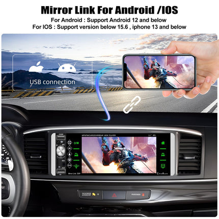 Wireless Carplay CAMECHO Car Radio 1 Din with Bluetooth Handsfree System, with 5.1 inch Screen Wireless Android Auto Mirror Link FM/AM/RDS and USB + Steering Wheel Controller Rear View Camera