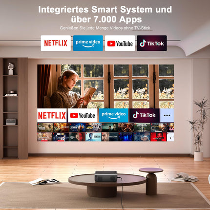Nutikas projektor【Netflixi ametlik/autofookusega trapetsikorrektsioon】 Full HD 1080P 25000L projektor 4K toega, VOPLLS ​​​​WIFI6 Bluetooth kodukino video-/välisprojektor Androidile/iPhone'ile/mobiiltelefonile statiiviga