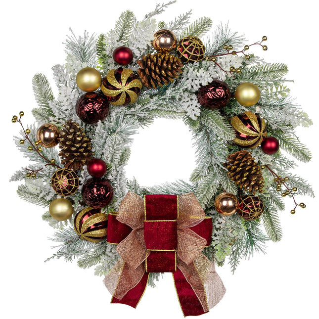 Christmas wreath door wreath for Christmas - red and white Advent wreath with Christmas balls, berries, pine cones and bow, decorative wreath Christmas decoration table wreath, Ø 60CM