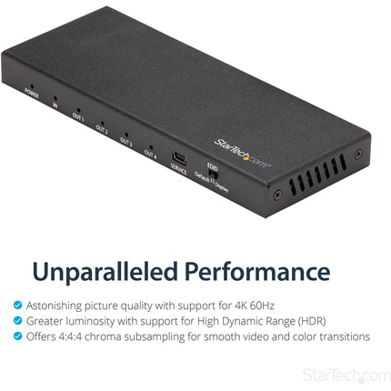 StarTech.com 4 Port HDMI Splitter - 4K 60Hz - 1x4 HDMI Distributor - HDR