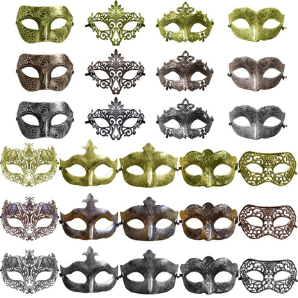 CNYMANY 27 tk vintage antiikmaske retro maskeraadist meestele ja naistele unisex mask ballipeole Veneetsia kostüüm - kuld, hõbe, pronks