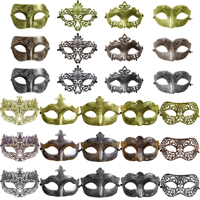 CNYMANY 27 tk vintage antiikmaske retro maskeraadist meestele ja naistele unisex mask ballipeole Veneetsia kostüüm - kuld, hõbe, pronks