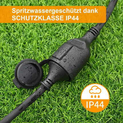 HUARUI välistingimustes kasutatav pikenduskaabel 3m kaitsekorgiga H07RN-F 3G 2.5 mm², kummist toitekaabli pikendus Schuko pistikuga välistingimustes kasutamiseks IP44, välistingimustes kasutatav elektrikaabel, 3500W, 16A 250V, must