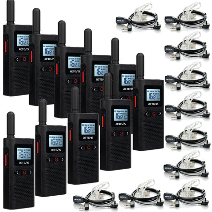 Retevis RB628 kahesuunaline raadiosaatja, PMR446 mini laetav raadiosaatja täiskasvanutele 1500mAh, LCD-ekraan VOX, professionaalsed kahesuunalised raadiosaatjad peakomplektiga hotellidele, koolidele (10 tk, must)