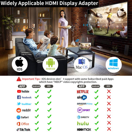 AT-MIZHI juhtmevaba HDMI-adapter Miracasti jaoks - 4K HD-ekraaniga WiFi voogedastuseks nutitelefonist telerisse/monitori/projektorisse. Toetab Airplayd/Miracasti/DLNA-d Androidile/Windowsile/iOS-ile/Mac OS-ile.