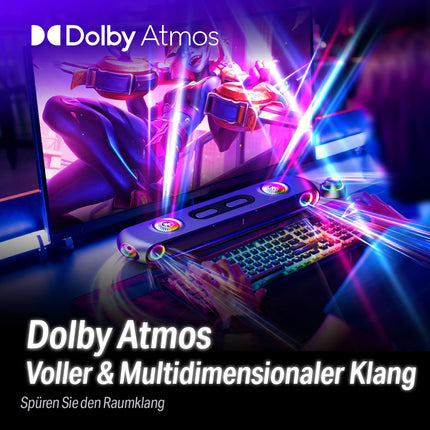 OXS Thunder Pro Gaming Soundbar 5.1.2 Dolby Atmos, Enhanced Bass, Bluetooth Multi-Device Connection, Integrated Subwoofer, 3 Pro Gamer Modes, Slim Toggle Design, for PCs, Game Consoles