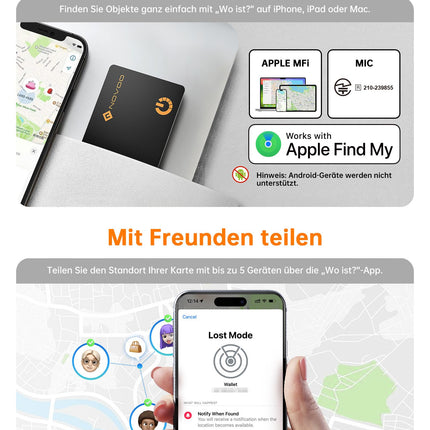 NOVOO Air Tag Card Wallet Tracker Card Thin 1.6mm Smart Bluetooth Tag 6-Year Battery Life Compatible with Apple Find My APP (iOS only), GPS Item Finder for Wallet, Luggage Tag - 2 Pack