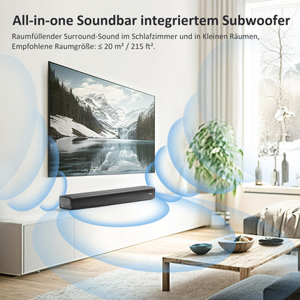 Heymell väike 60 cm 2.1-kanaliline Bluetooth-arvuti kõlar-soundbar teleriseadmetele, 120 W ruumilise heli, dialoogi võimendusega soundbar, arvuti, HDMI ARC optiline Aux, seinakinnitus.