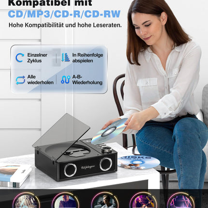 Greadio kaasaskantav CD-mängija Bluetooth 5.3-ga, 4000mAh laetav CD-mängija puldiga, HiFi heli kõlar, toetab USB, TF, AUX, LED-ekraani koju/autosse/kingituseks
