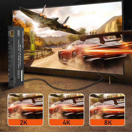 BolAAzuL 8K HDMI 2.1 lüliti 4K 120Hz, HDMI lüliti 5 sisendit 1 väljund 8K@60Hz 4K@120Hz 2K@144Hz, HDMI 2.1 jaotur 5-pordiga IR-puldiga, HDMI 5x1 HDR, 48GBPS, CEC, Dolby Vision Xbox PS5 arvutitele