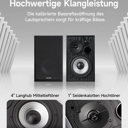 Edifier R990BT Bluetooth 5.4 riiulikõlar, 2.0 aktiivne multimeediakõlar, 24W väljundvõimsus, RCA/AUX/Bluetooth sisendid, MDF-korpus