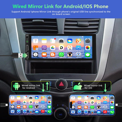 Podofo Car Radio 1 Din with CarPlay, Bluetooth, Android Auto, with 6.86 inch Screen Car Radio Display Supports FM Mirror Link, Rear View Camera and Microphone
