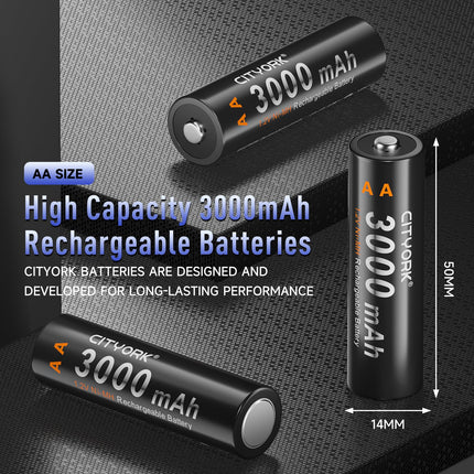 CITYORK 3000mAh AA NI-MH Rechargeable Batteries High Capacity 1200 Cycles Rechargeable AA Battery with Storage Case [Pack of 8]