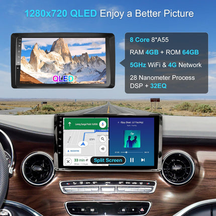 Android Autoradio juhtmevaba CarPlay Android auto Mercedes-Benz A-klassi/B-klassi/W245 Viano Vito W639 Sprinteri 8-tuumalise 4G + 64G autoraadio 9-tollise ekraaniga 4G WiFi Bluetooth FM RDS autoraadio NAVI