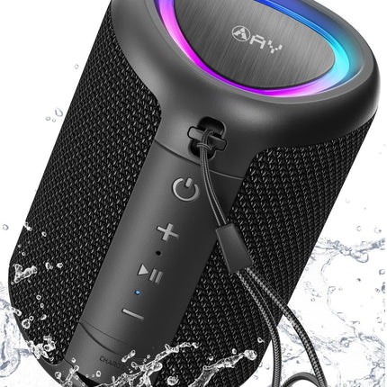 AY Portable Bluetooth Speaker with Light, Bluetooth Music Box with Powerful Crystal Clear Sound, IPX5 Waterproof, AUX &amp; TF Card Input, Stereo Pairing, 24h Battery Perfect for Home, Outdoors