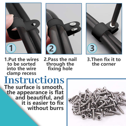 Glarks 60 Pieces 5/16 Inch Black Nylon Screw Fastener R-Type Cable Clamp Wire Clamp with 60 Pieces Screws for Wire, Cable, Conduit and Cable Line Kit (Black)