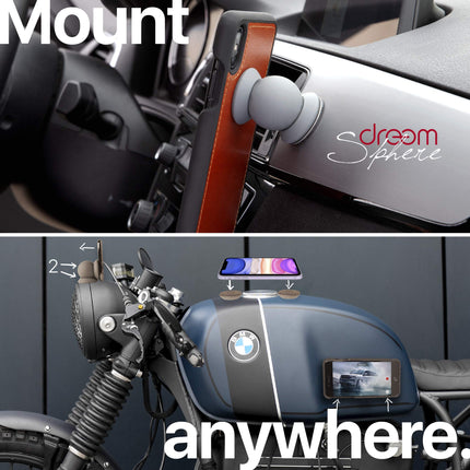 Dreem Sphere Premium Magnetic Mount for Cell Phone, Camera, GPS; Strong Magnets Ideal for Car, Kitchen, Office, Workshop - Grey