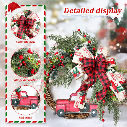 40cm Christmas Door Wreath, Red Truck Christmas Wreath Artificial Christmas Decorations Farmhouse Wall Wreath for Carmine Window Christmas
