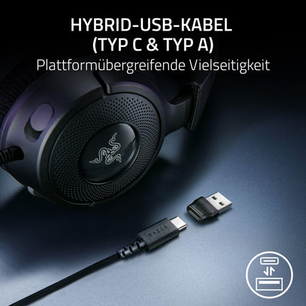 Razer Kraken V4 X - juhtmega arvutimängude peakomplekt (Triforce 40 mm draiverid, sissetõmmatav kardioidmikrofon, 7.1 ruumiline heli, Chroma RGB, arvuti - konsoolide ja mobiiltelefonide jaoks USB-C kaudu) must