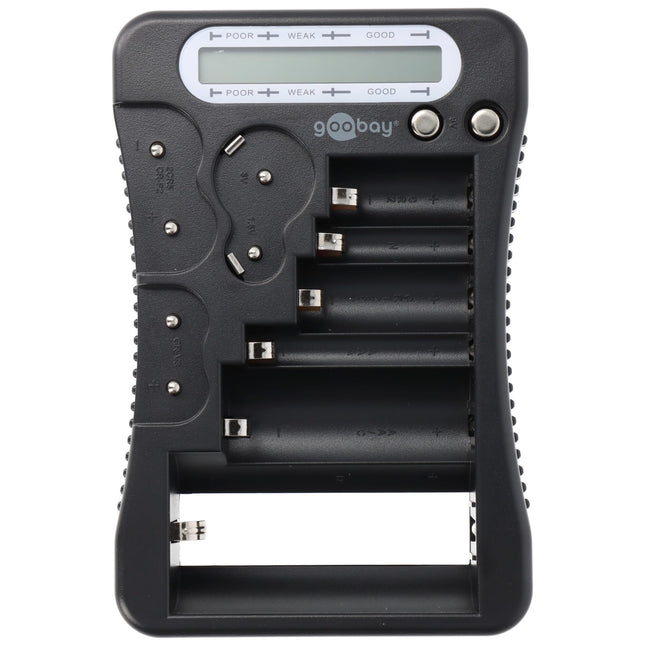 Goobay 64889 Battery Tester for all Batteries &amp; Rechargeable Batteries Battery Tester for AAA/AA/C / 9V / D/N &amp; 1.5V Button Cell Battery Tester LCD Display Black