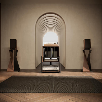 FITUEYES DESIGN Plaadimängijalaud Hifi riiul plaadimängijale vinüülplaatide kompaktne süsteem plaadimängija riiul moodne elegantne Eiffeli seeria