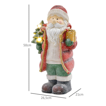 HOMCOM Christmas decoration figure, Santa Claus with Christmas tree and gift, 50 cm Christmas figure with LED light, decorative figure for Christmas, for indoor and outdoor use