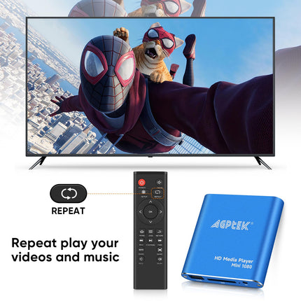 AGPTEK Mini 1080P Full HD digitaalne meediapleier Meediapleier kaugjuhtimispuldiga MP3, WMA, OGG, AAC, FLAC, APE, AC3, DTS, ATRA jaoks
