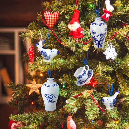 Funtery 9 Pieces Blue and White Porcelain Ornaments Chinoiserie Autumn Pumpkin Decor Hanging Pendants Christmas Decoration Ceramic Christmas Tree Ornaments for Christmas Autumn Decoration (Vibrant