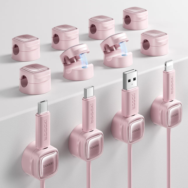 toocki Cable Holder Cable Clips Adjustable Cable Organizer Magnetic Cable Management Self-Adhesive Cable Holder (Pink, 12 Pack)