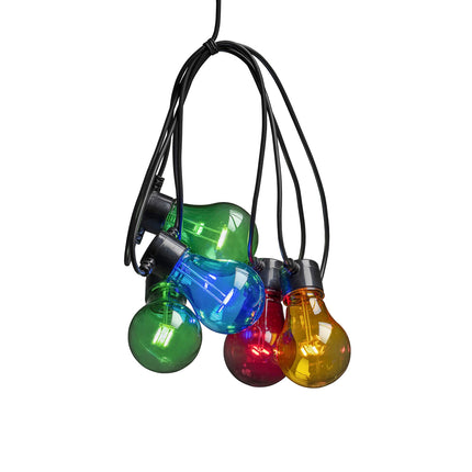 Konstsmide LED Beer Garden Chain System Extension Light Chain, 10 colorful bulbs / 80 warm white diodes, outdoor (IP44), black cable - 2397-500