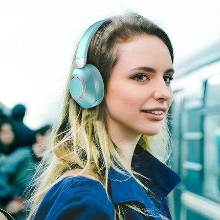Lankey Sound juhtmevabad Bluetooth-kõrvaklapid, kõrvapealsed mürasummutavad kõrvaklapid, 100 tundi mänguaega, 5.3 Bluetooth-kõrvaklapid ANC-režiimiga, kõrglahutusega heli, sügav bass, helesinine