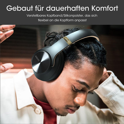 DOQAUS Bluetooth-kõrvaklapid kõrva kohal, kuni 90 tundi juhtmevabad kõrvaklapid 3 ekvalaiseri režiimiga, HiFi stereo kokkupandavad peakomplektid mikrofoniga, pehmed kõrvapadjad reisimiseks/kontorisse/mobiiltelefoni/arvuti/sülearvutite jaoks (asfaldihall)