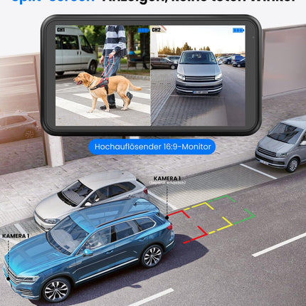 AUTO-VOX Solar Backup Camera Wireless with 5" 1080P Monitor: 5000mAh Battery 2 Mins DIY Installation &amp; Dual-Split Wireless Backup Camera, IP69K Waterproof Rear View Cameras for Car, Truck, Van, SUV, RV