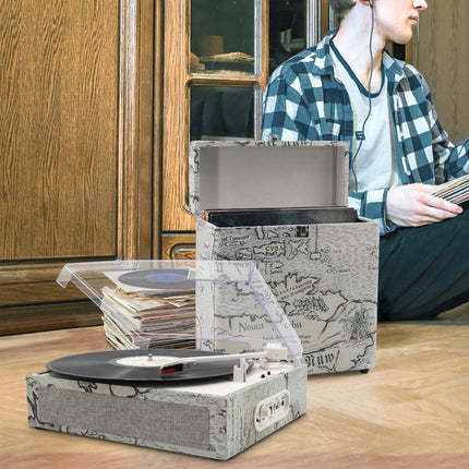 Plaadimängija, vinüülplaadimängija sisseehitatud kõlaritega, kasutatakse vinüülplaatide jaoks, 3-käiguline rihmülekanne, vintage-plaadimängija, toetab RCA Out AUX-i, koos