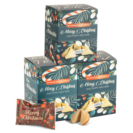 FOOD Crew 30x Christmas fortune cookies with speculatius flavor - fortune cookies - Christmas sweets - pastries individually wrapped with German sayings - vegan - Made in Germany