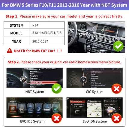 Road Top 10.25 inch Car Radio Touchscreen Wireless CarPlay Android Auto for BMW 5 Series F10/F11 2012-2016 with NBT System, Car Stereo Multimedia Autoradio Receiver (Not for F07!!!)