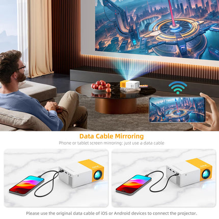 PVO miniprojektor, WiFi-projektor, kaasaskantav filmiprojektor, telefoni ekraani saab projektorisse peegeldada juhtmevabalt või andmesidekaabli kaudu, ühildub nutitelefoni/tahvelarvuti/sülearvuti/teleripulgaga