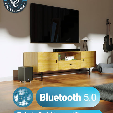 Majority K2 kõlaririba, võimas, juhtmevaba, 150W, ruumilise heliga, subwoofer, Bluetooth, HDMI Arc (CEC), suur kaugjuhtimispult, AUX, USB, FM-raadio, optiline sisend, RCA-kaabel (must)