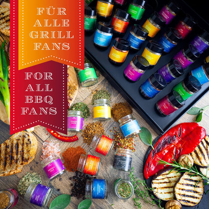Hallingersi BBQ Deluxe 24 meesteeseme - käsitööna valminud vürtside kinkekomplekt, 24 BBQ-vürtsi üle maailma (komplekt) - emadepäeva- ja isadepäevakingitused | Uus kodu Palju õnne Sõpruse geen
