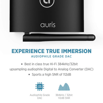 Auris Blume HD Music 5.2 Bluetooth-vastuvõtja pika levialaga - HiFi juhtmevaba audio-Aux-Bluetooth-adapter koos Audiophile DAC-i, LDAC-i ja aptX HD-ga stereosüsteemi voogedastuseks - Aux-adapter