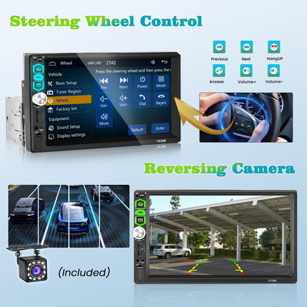 Hikity autoraadio 1 DIN juhtmega, Carplay, Android Auto, Bluetooth, vabakäesüsteem, 7-tolline puutetundlik ekraan, Mirror Link, FM/EQ/AUX/SD+ tahavaatekaamera ja mikrofon