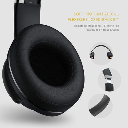 DOQAUS Bluetooth Kopfhörer Over Ear,90 Std Kopfhörer Kabellos Bluetooth mit 3 EQ-Modi HiFi Stereo Faltbare Headset mit Mikrofon weiche Ohrpolster Wireless für Handys/Reisen/Büro/Laptops/PC-Schwarz