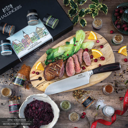 Hallingersi vürtside advendikalender ja premium-santoku - vürtside advendikalender, 24 vürtsi ja premium-noa komplekt (komplekt) - emadepäeva- ja isadepäevakingitused | New Home Hanukkah Friends