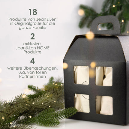 Jean &amp; Len Advent Calendar 2023, 24 hand-wrapped surprises in reusable cotton bags, with 3 cooperation partners, also suitable as a gift, Christmas calendar