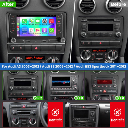 4+64GB Car Radio for Audi A3 S3 RS3 2003-2012 with Wireless Carplay &amp; Android Auto, Android 13 7 inch IPS Car Radio with GPS Voice Control SWC Rear View Camera Bluetooth 5.2 Hands-Free System WiFi